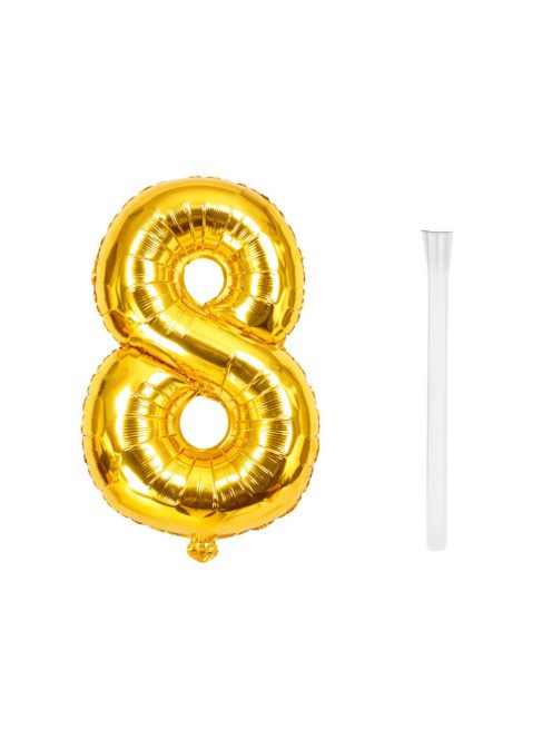 8-as szám arany fólia lufi 66 cm születésnapi dekoráció