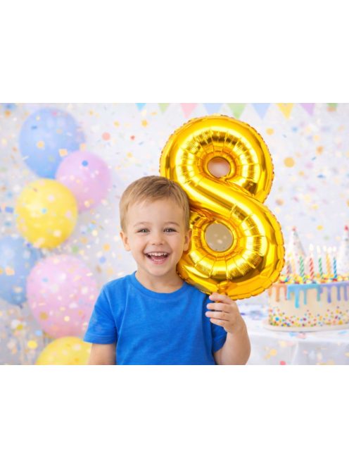 8-as szám arany fólia lufi 66 cm születésnapi dekoráció