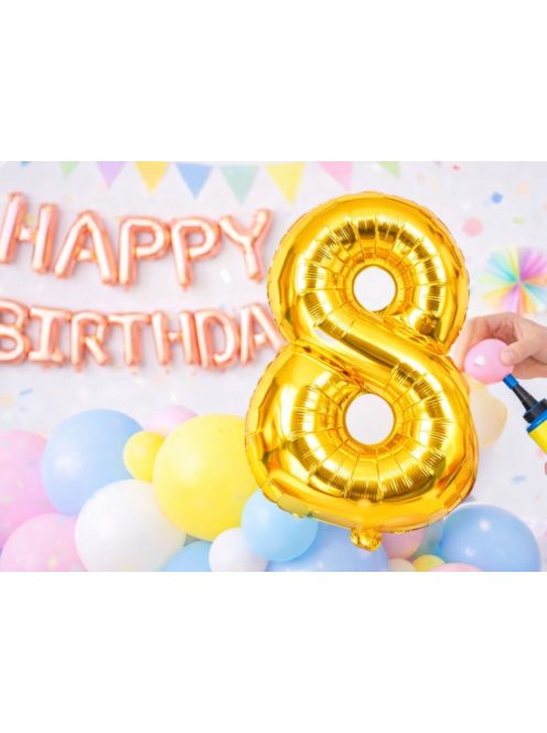 8-as szám arany fólia lufi 66 cm születésnapi dekoráció