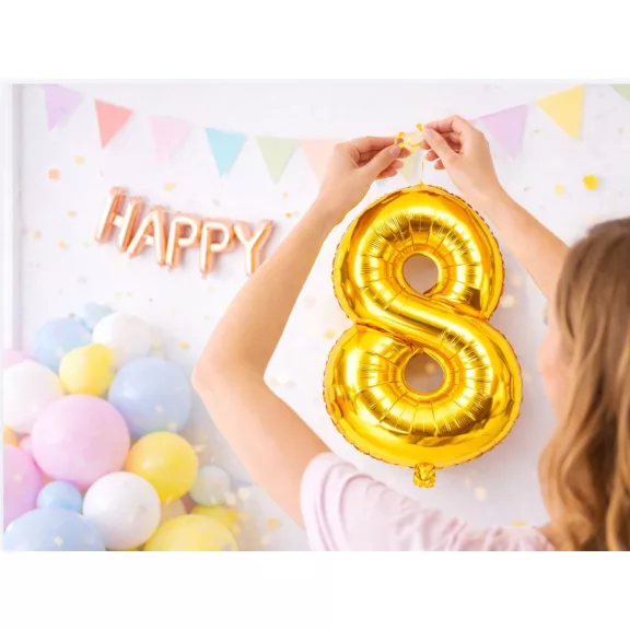 8-as szám arany fólia lufi 66 cm születésnapi dekoráció