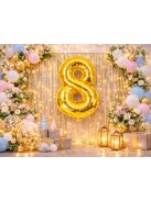 8-as szám arany fólia lufi 66 cm születésnapi dekoráció