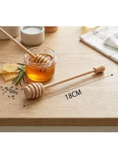 18 cm hosszú natúr fa mézcsurgató barázdált fejjel tálaláshoz