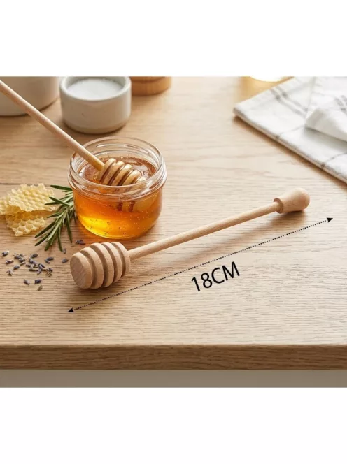 18 cm hosszú natúr fa mézcsurgató barázdált fejjel tálaláshoz