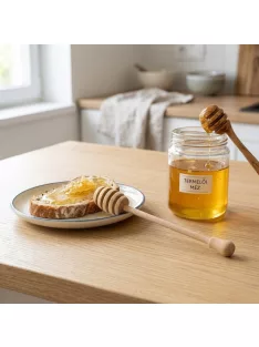 18 cm hosszú natúr fa mézcsurgató barázdált fejjel tálaláshoz