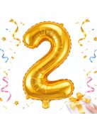 2-es szám arany fólia lufi 66 cm születésnapi dekoráció