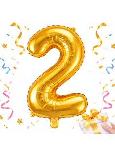 2-es szám arany fólia lufi 66 cm születésnapi dekoráció