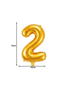 2-es szám arany fólia lufi 66 cm születésnapi dekoráció