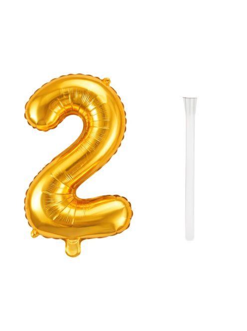 2-es szám arany fólia lufi 66 cm születésnapi dekoráció