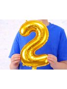 2-es szám arany fólia lufi 66 cm születésnapi dekoráció
