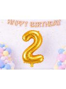 2-es szám arany fólia lufi 66 cm születésnapi dekoráció