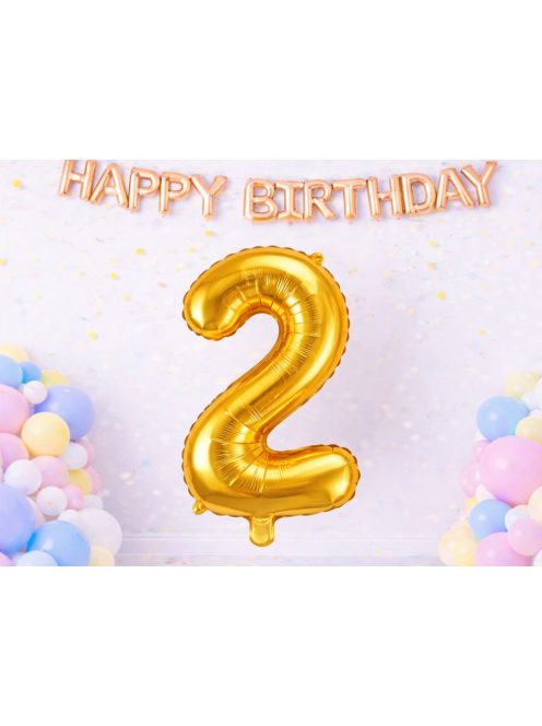 2-es szám arany fólia lufi 66 cm születésnapi dekoráció