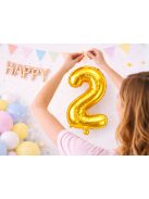 2-es szám arany fólia lufi 66 cm születésnapi dekoráció