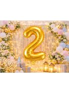 2-es szám arany fólia lufi 66 cm születésnapi dekoráció