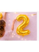 2-es szám arany fólia lufi 66 cm születésnapi dekoráció