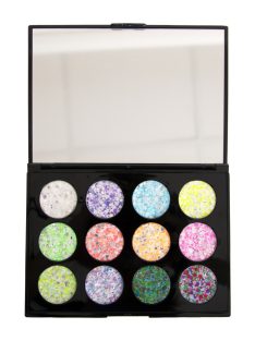 PXP Le Printemps 12 rekeszes chunky csillámkrém paletta élénk, UV-reaktív tavaszi színekkel.