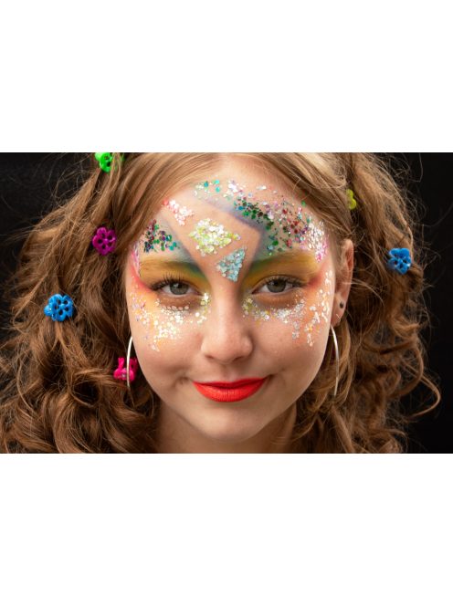 PXP Le Printemps 12 rekeszes chunky csillámkrém paletta élénk, UV-reaktív tavaszi színekkel.