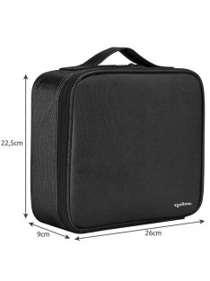 kozmetikai rendszerező koffer kinyitva, látható belső rekeszekkel és zsebekkel