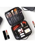 kozmetikai rendszerező koffer kinyitva, látható belső rekeszekkel és zsebekkel