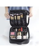 kozmetikai rendszerező koffer kinyitva, látható belső rekeszekkel és zsebekkel