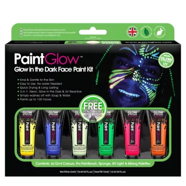   PaintGlow Glow in the Dark Neon UV arc- és testfesték készlet 6 színű