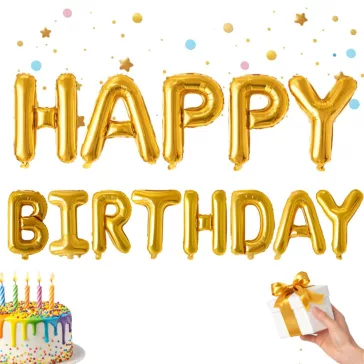 Happy Birthday arany fólia lufi girland születésnapi dekoráció