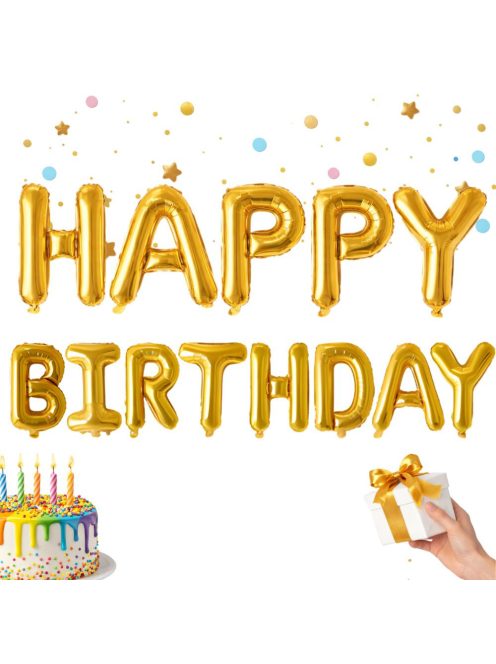 Happy Birthday arany fólia lufi girland születésnapi dekoráció