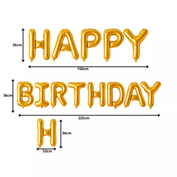 Happy Birthday arany fólia lufi girland születésnapi dekoráció