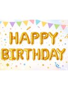 Happy Birthday arany fólia lufi girland születésnapi dekoráció