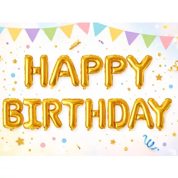 Happy Birthday arany fólia lufi girland születésnapi dekoráció