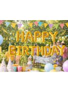 Happy Birthday arany fólia lufi girland születésnapi dekoráció