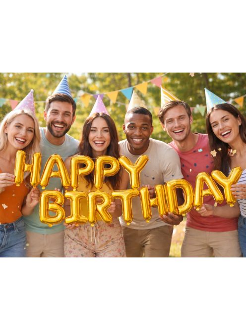Happy Birthday arany fólia lufi girland születésnapi dekoráció