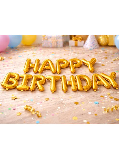 Happy Birthday arany fólia lufi girland születésnapi dekoráció