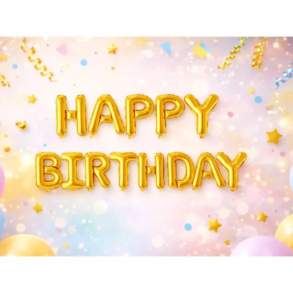 Happy Birthday arany fólia lufi girland születésnapi dekoráció