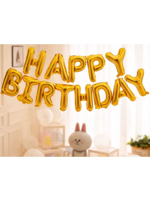 Happy Birthday arany fólia lufi girland születésnapi dekoráció