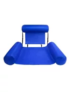 Kényelmes felfújható medenceszék hálós ülőfelülettel és fejtámlával, kék-fehér vízi nyugágy strandra