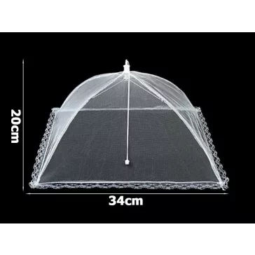 34x20 cm-es fehér esernyő formájú ételtakaró szúnyogháló gyümölcsökhöz és ételekhez