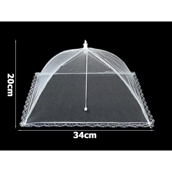 34x20 cm-es fehér esernyő formájú ételtakaró szúnyogháló gyümölcsökhöz és ételekhez