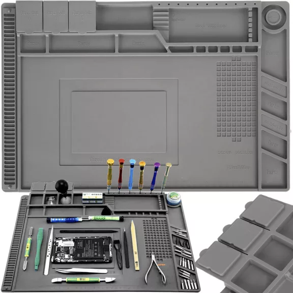 Kék mágneses szilikon szervizszőnyeg 45x30 cm elektronikai javításokhoz