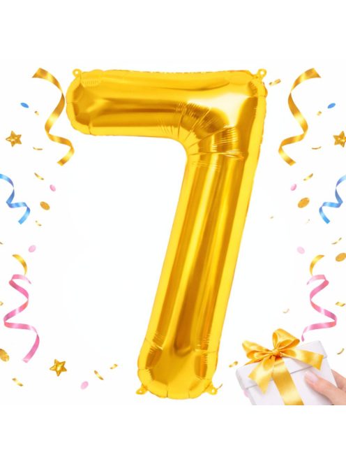 7-es szám arany fólia lufi 66 cm születésnapi dekoráció