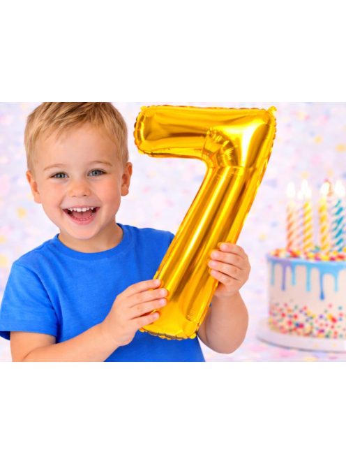 7-es szám arany fólia lufi 66 cm születésnapi dekoráció