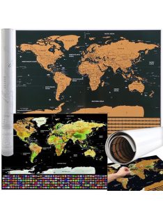 Kaparós világtérkép arany fedőréteggel és az országok zászlóival, utazási dekorációként