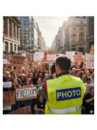 Láthatósági mellény FOTÓ és PHOTO felirattal, sárga fényvisszaverő fotós mellény, eseményfotós azonosító felszerelés,
