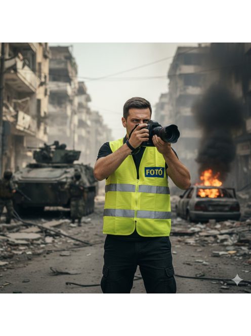 Láthatósági mellény FOTÓ és PHOTO felirattal, sárga fényvisszaverő fotós mellény, eseményfotós azonosító felszerelés,