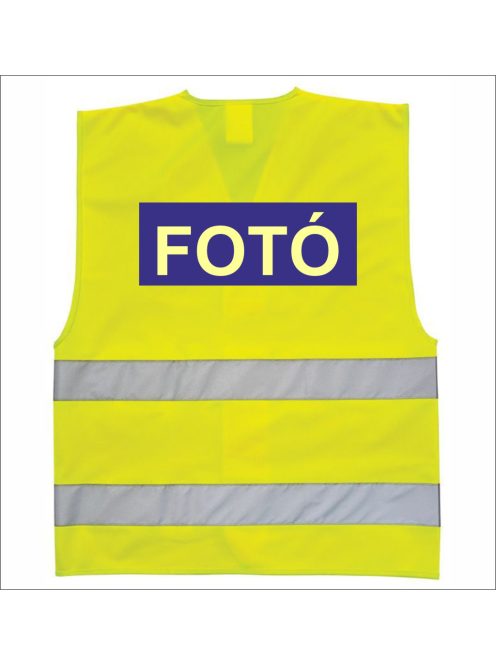 Láthatósági mellény FOTÓ és PHOTO felirattal, sárga fényvisszaverő fotós mellény, eseményfotós azonosító felszerelés,