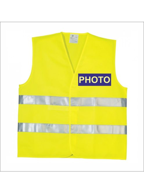 Láthatósági mellény FOTÓ és PHOTO felirattal, sárga fényvisszaverő fotós mellény, eseményfotós azonosító felszerelés,