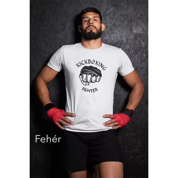 Kickboxing Fighter kereknyakú pamut póló kick box mintával uniszex