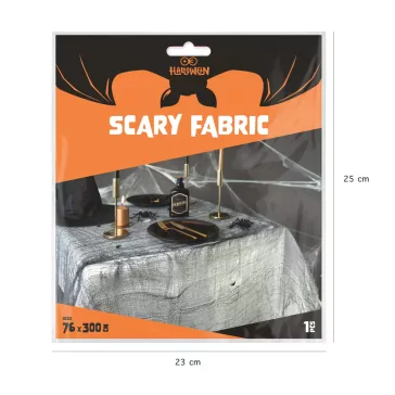Fekete áttetsző Halloween pókhálós dekoráció 300 cm hosszban