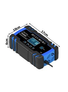 Intelligens automata akkumulátor töltő 12V 24V, mikroprocesszoros, akkumulátor javító funkció, deszulfátálás, AGM GEL támogatás, LCD kijelző