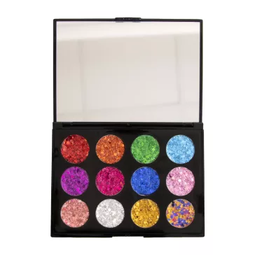 PXP L'été 12 rekeszes chunky csillámkrém paletta élénk nyári színekkel és nagyméretű glitterekkel.