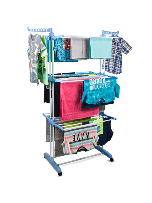 Nagy teherbírású összecsukható szárnyas ruhaszárító állvány fehér színben.